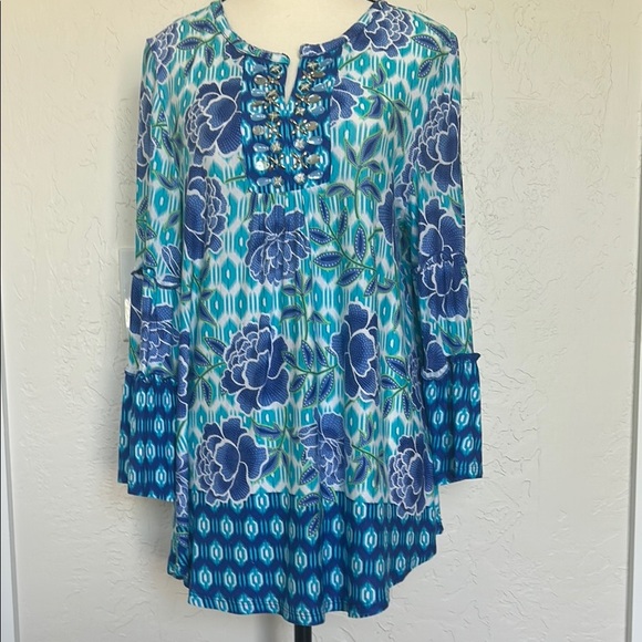 Ruby Rd. Tops - Ruby Rd. Floral Blue and Green Women's Top. Size S